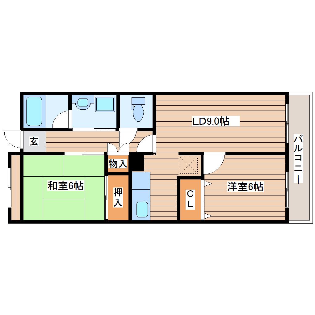 メゾン長喜城(2LDK/6階)の間取り写真
