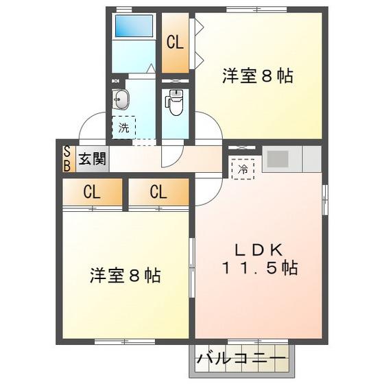 グランタイル高岡(2LDK/1階)の間取り写真