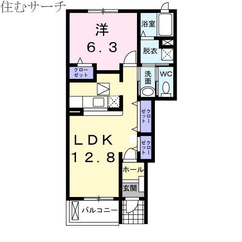 ハーモニー白ゆりB(1LDK/1階)の間取り写真