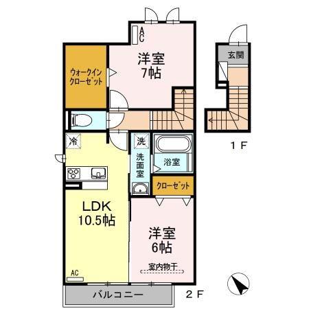 NEW VILLAGE 加納(2LDK/2階)の間取り写真