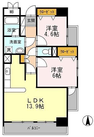 プライムハイツ南花田(2LDK/9階)の間取り写真