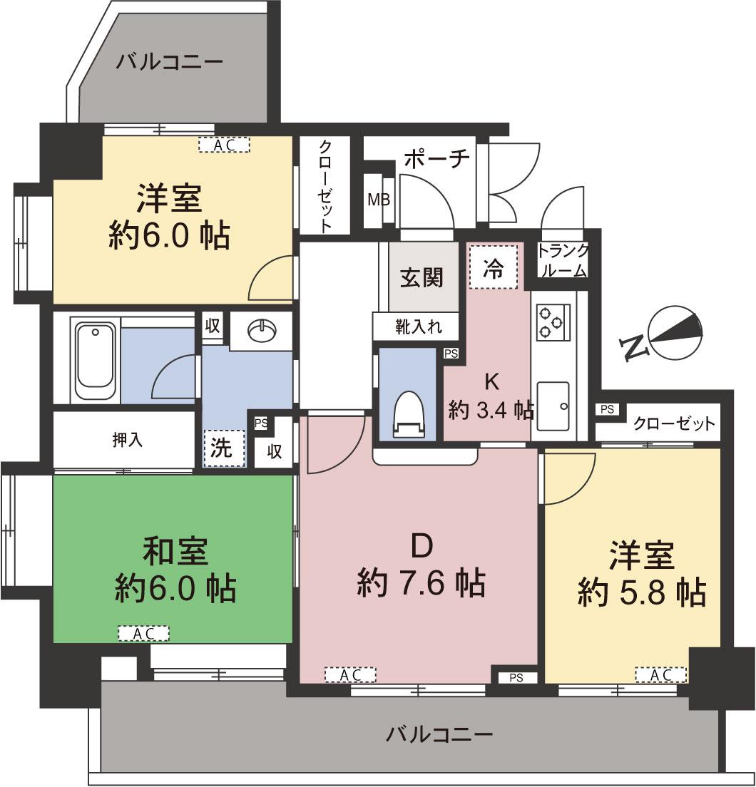 ベルメゾン上板橋(3DK/8階)の間取り写真