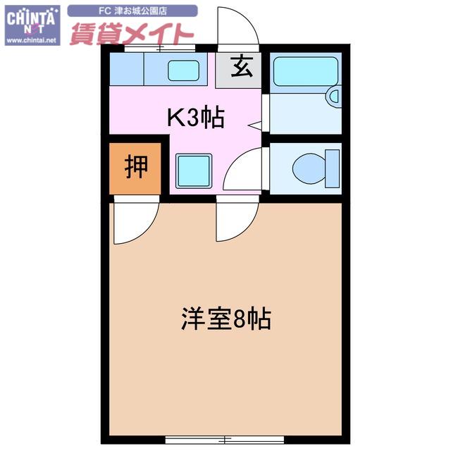 ルクール津(1K/1階)の間取り写真