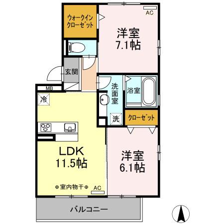 サンライズ松本(2LDK/3階)の間取り写真