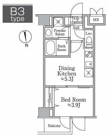 レジディア西小山(1DK/1階)の間取り写真