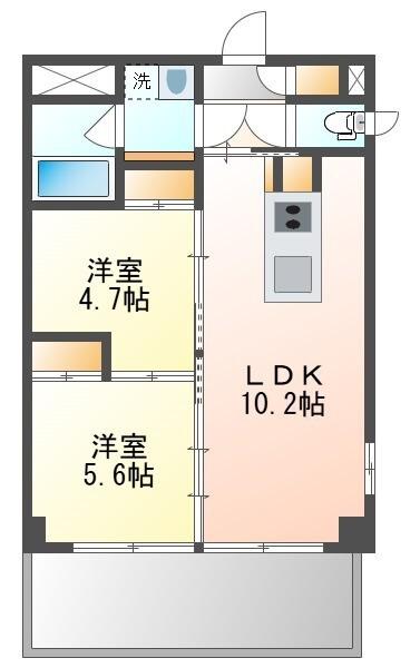 庭園レジデンス西館(2LDK/2階)の間取り写真