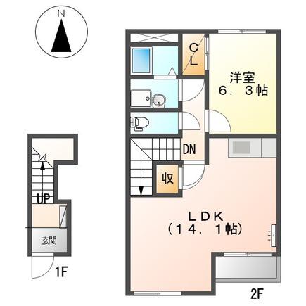 スターライト 北館(1LDK/2階)の間取り写真