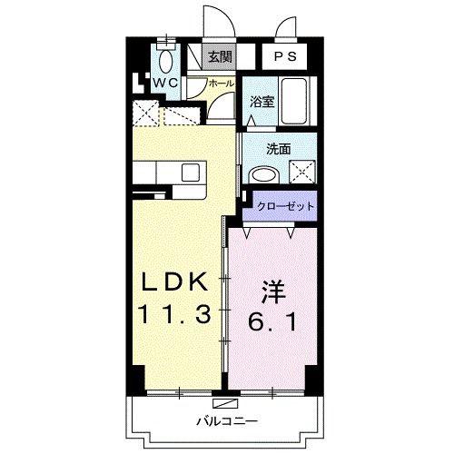 レインボー シャワー(1LDK/4階)の間取り写真