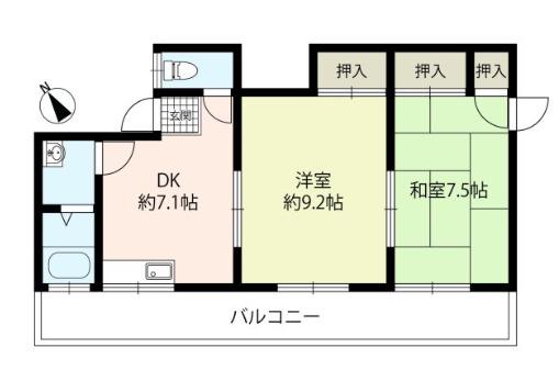 ハイコーポ羽曳が丘I号館(2DK/1階)の間取り写真