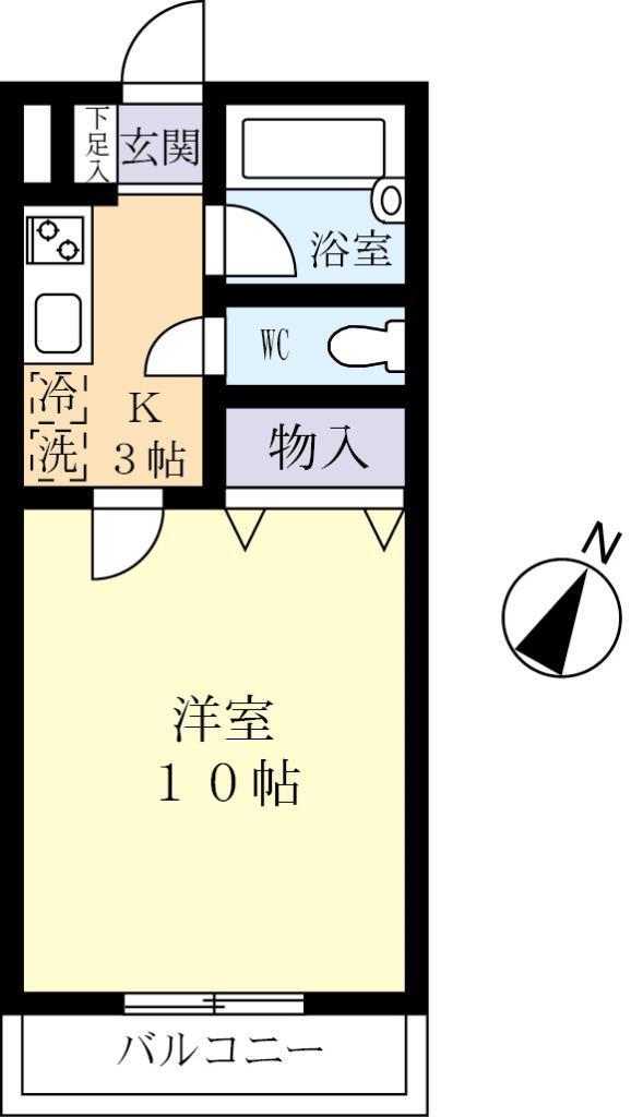 ルネッサンス二の宮(1K/2階)の間取り写真
