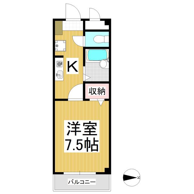 三本柳ハイツ(1K/2階)の間取り写真