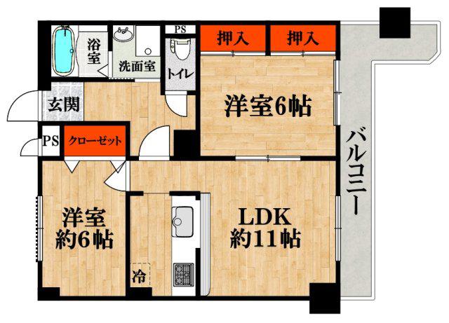 ボンドール四天王寺(2LDK/4階)の間取り写真
