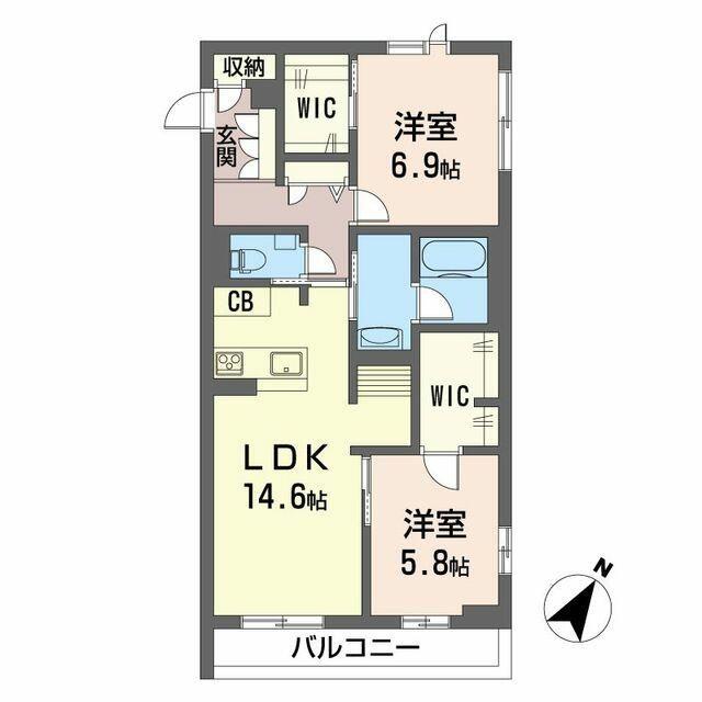 バッカスコート(2LDK/2階)の間取り写真