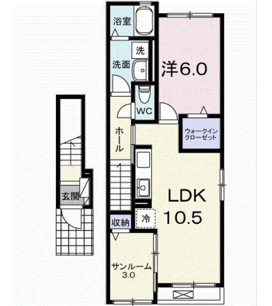ミニョン フロス A(1LDK/2階)の間取り写真