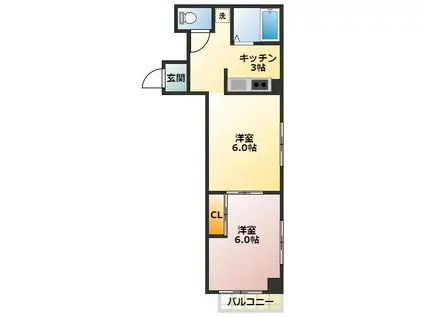 マスカワビル(2K/6階)の間取り写真