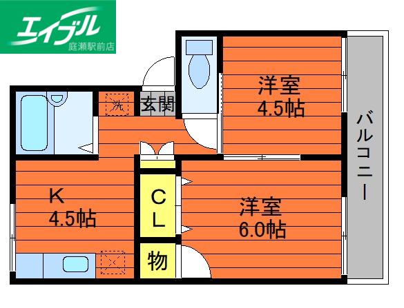 プレジール万寿東(2K/1階)の間取り写真