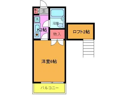 ハイツ向台(1K/2階)の間取り写真