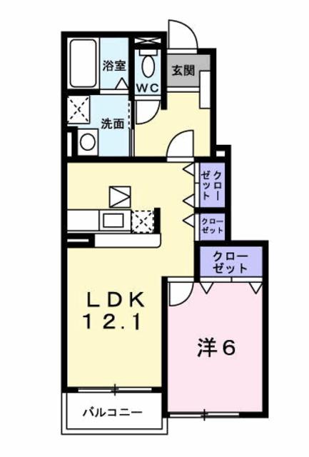 プリムローズTK B(1LDK/1階)の間取り写真