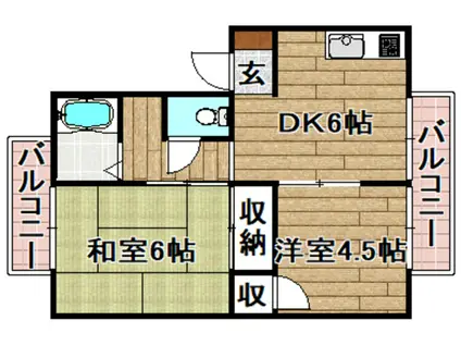 メロディーハイツ高槻I(2DK/1階)の間取り写真