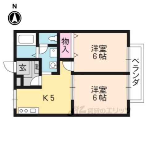 クレスト太秦(2DK/1階)の間取り写真