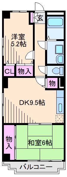メゾンド山田(2LDK/4階)の間取り写真