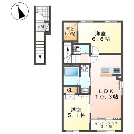 久留米市津福本町アパート工事(2LDK/2階)の間取り写真