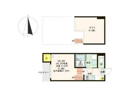 アジュール東新丁(ワンルーム/2階)の間取り写真