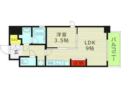 URBANLINK森小路駅前 旧ルネフラッツ(1LDK/9階)の間取り写真