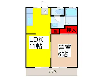 スカイハイツ1(1LDK/1階)の間取り写真