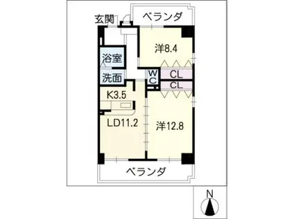 グランドゥール河田(2LDK/7階)の間取り写真