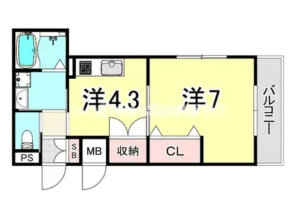 ロータスコートIV(1K/1階)の間取り写真