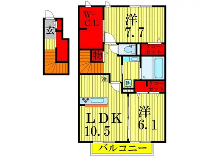 サンヒルズヴィラカインドネス I(2LDK/2階)の間取り写真