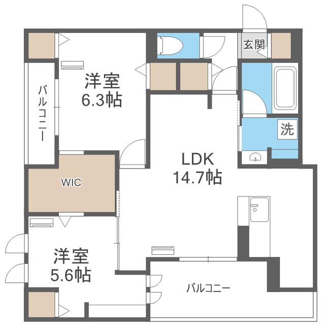 GRANDVALLEY 博多(2LDK/2階)の間取り写真