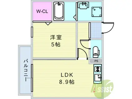 ARCA豊中蛍池(1LDK/2階)の間取り写真