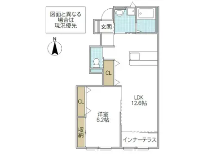 ヴァン ヴェール II(1LDK/1階)の間取り写真