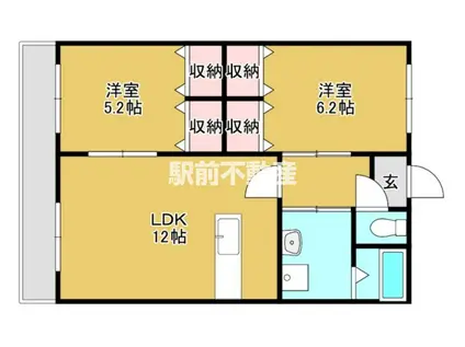 キャッスルコートB棟(2LDK/1階)の間取り写真
