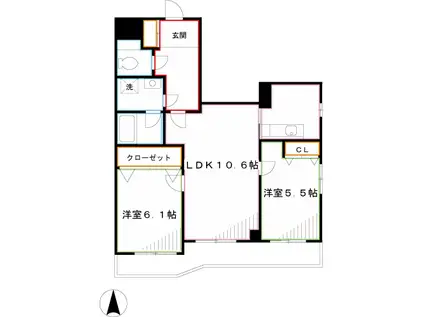フェリス三鷹(2LDK/4階)の間取り写真