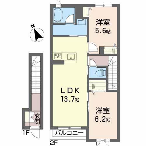 シャーメゾン行仁(2LDK/2階)の間取り写真
