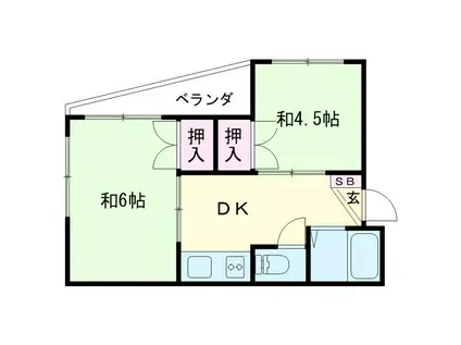 コーポタケオ(2DK/2階)の間取り写真