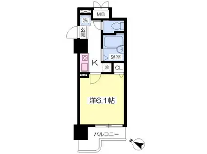 サンシティ五橋アヴァンツァーレ(1K/10階)の間取り写真