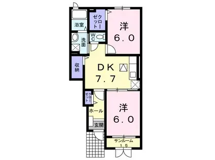I・TI棟(2DK/1階)の間取り写真