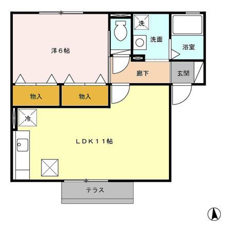 トゥール・ビヨン B(1LDK/1階)の間取り写真