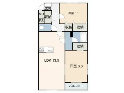 HANARE(2LDK/2階)の間取り写真