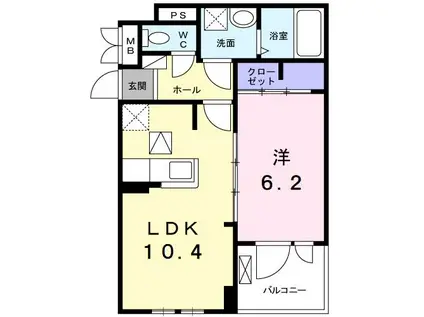 ラシーヌ・ヴェルテュ A(1LDK/1階)の間取り写真