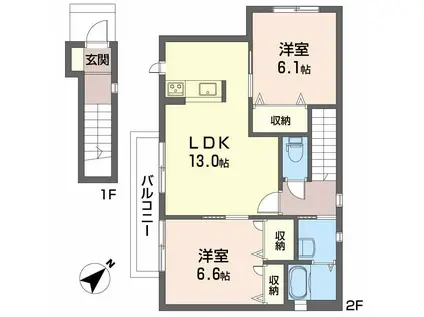 ブランシェ本川内C棟(2LDK/2階)の間取り写真