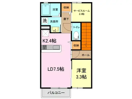 プランドールM(1SLDK/2階)の間取り写真