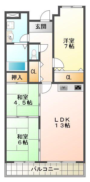 ザ・ライフ本多聞(3LDK/2階)の間取り写真