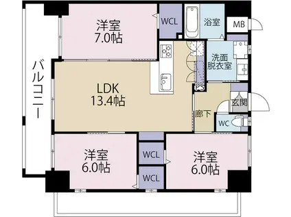 LA CASA戸畑(3LDK/2階)の間取り写真