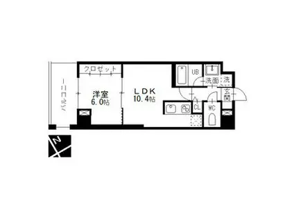 エルミタージュ新栄(1LDK/6階)の間取り写真