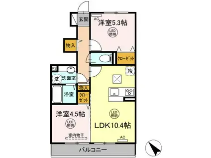 NIJI-CORT(2LDK/1階)の間取り写真